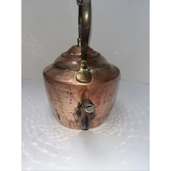 Farmhouse Solid Copper Kettle Gooseneck Spout Copper Bail Handle Vintage 1 Dent - Picture 4 of 12